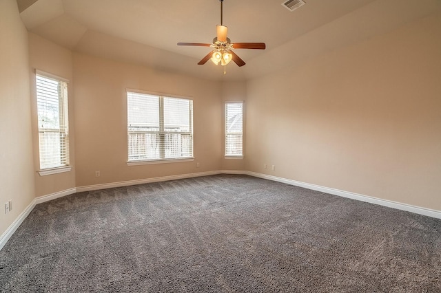 carpeted empty room with ceiling fan