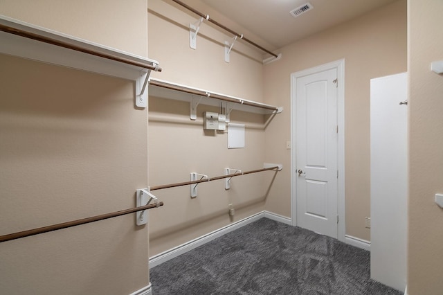 spacious closet with dark carpet