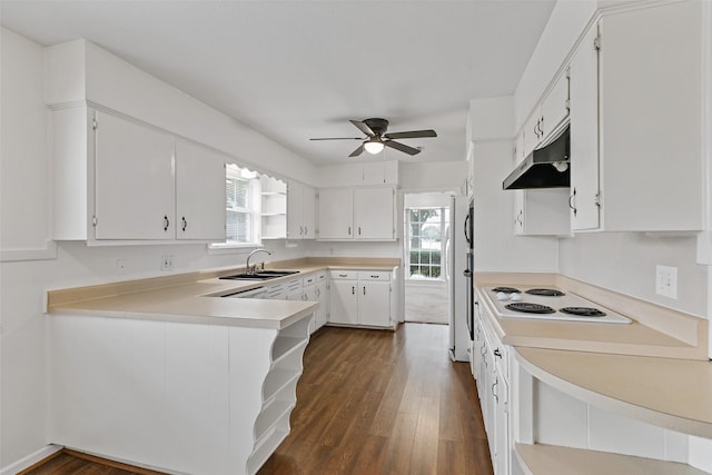 kitchen with white cabinetry, plenty of natural light, kitchen peninsula, and sink