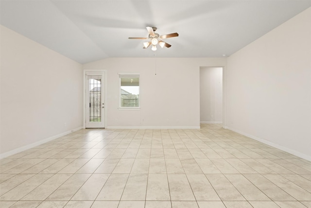 empty room with vaulted ceiling and ceiling fan