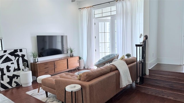 living room featuring dark hardwood / wood-style flooring