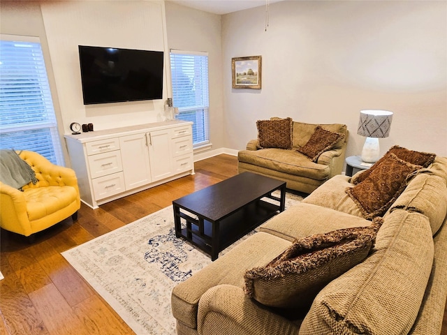 living room with dark wood-type flooring