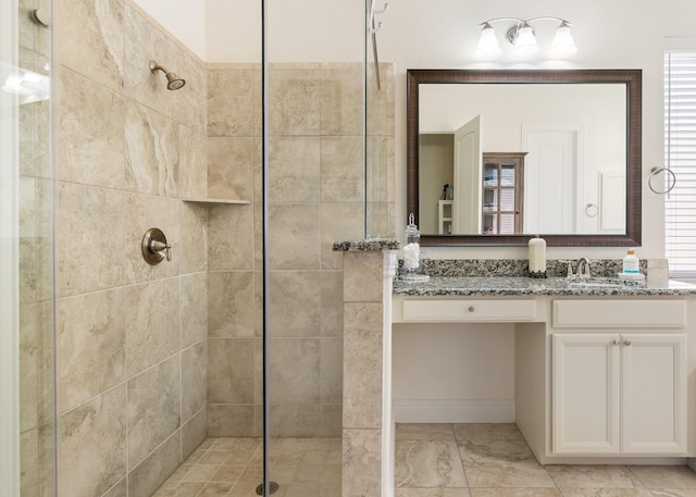9518 Brannok Ln, Tomball, TX 77375 - full bath featuring a walk in shower, vanity, and marble look tile flooring