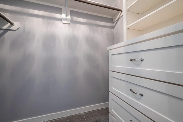 spacious closet featuring dark wood-type flooring