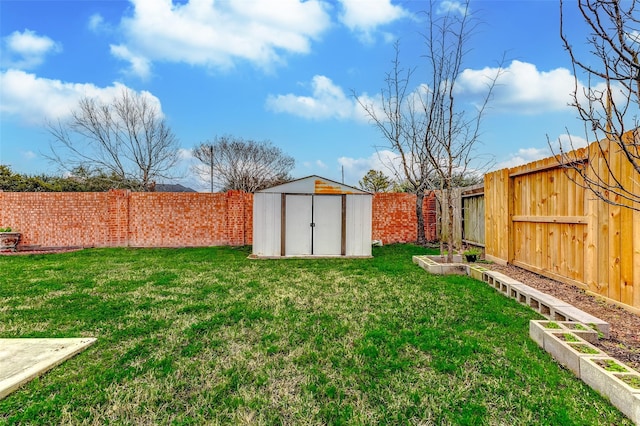 view of yard featuring a storage shed