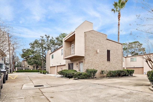 view of building exterior featuring a garage