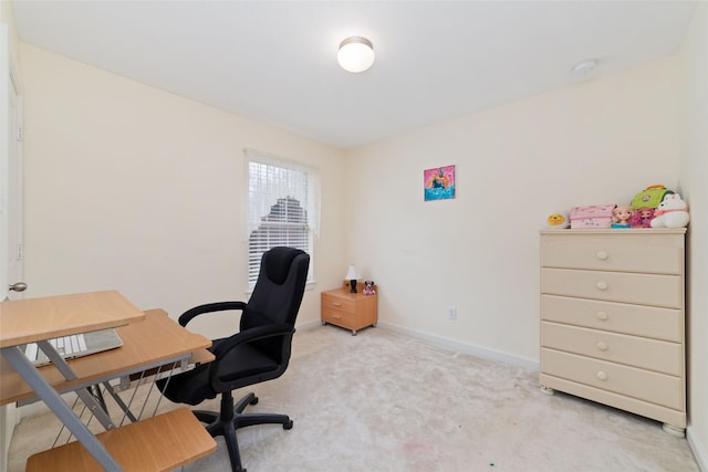 home office with light colored carpet