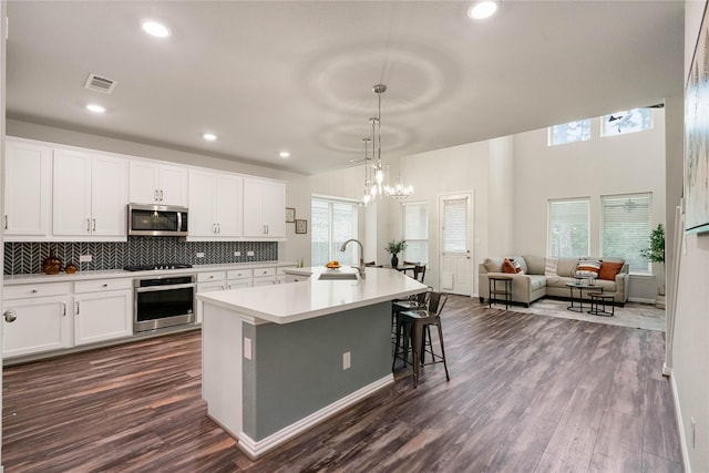 kitchen featuring white cabinetry, sink, an island with sink, and appliances with stainless steel finishes