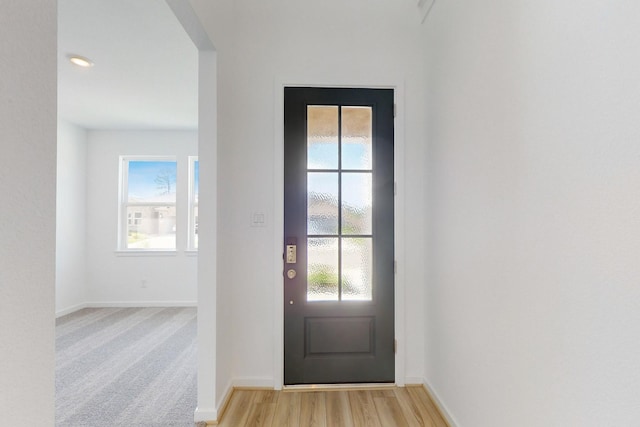 doorway featuring a healthy amount of sunlight and light wood-type flooring