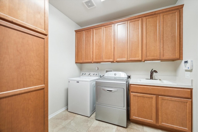 laundry room with cabinets, sink, and independent washer and dryer