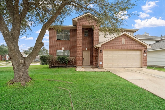 view of front property with a garage and a front yard