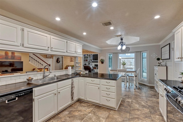 kitchen with white cabinetry, sink, kitchen peninsula, and dishwasher