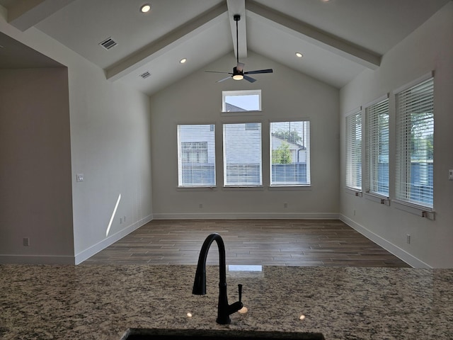 32650 Fly Fish Way, Fulshear, TX 77441 - unfurnished living room featuring ceiling fan, a sink, wood finished floors, recessed lighting, and baseboards