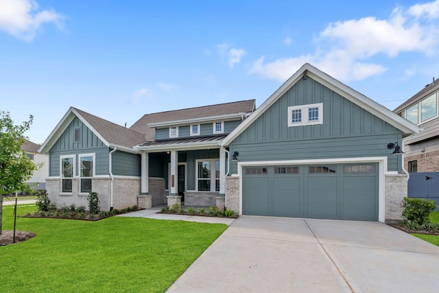 32650 Fly Fish Way, Fulshear, TX 77441 - craftsman-style home with board and batten siding, concrete driveway, a front yard, and a garage