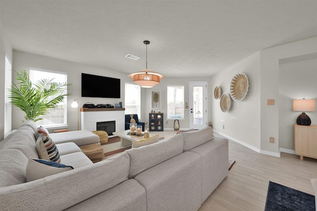 living room featuring light wood-type flooring