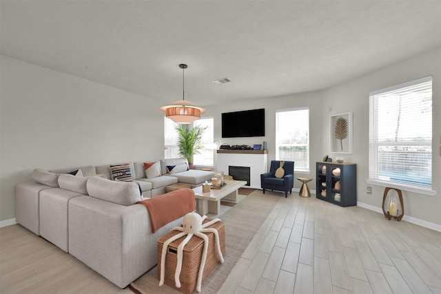 living room featuring light wood-type flooring