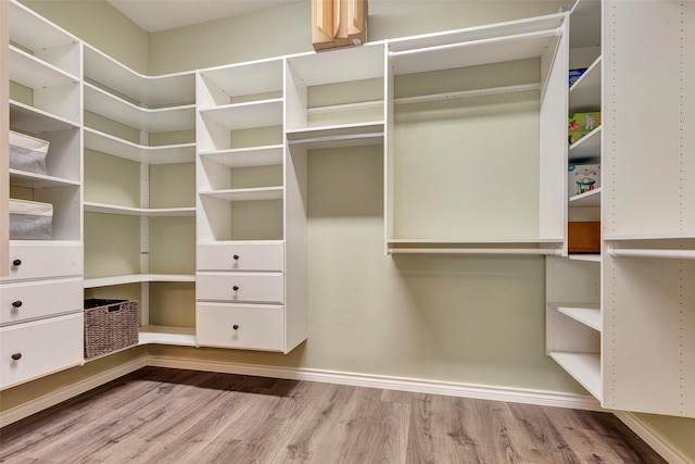 walk in closet with light wood-type flooring