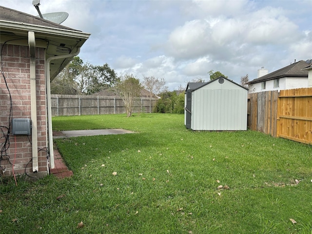 view of yard with a storage unit