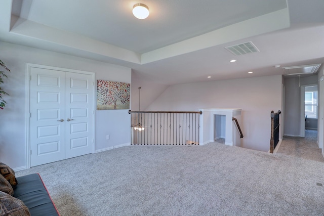 15158 N Heron Heights Way, Magnolia, TX 77354 - interior space featuring carpet flooring, recessed lighting, visible vents, and attic access