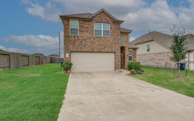 view of front of house with a garage and a front lawn