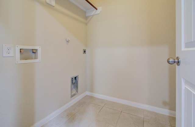 laundry room with electric dryer hookup, washer hookup, hookup for a gas dryer, and light tile patterned flooring