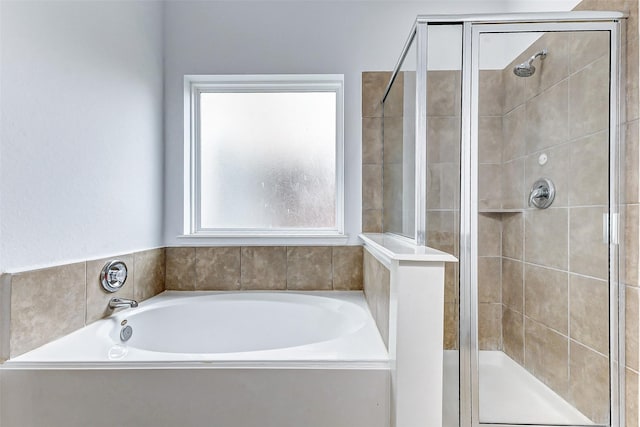 bathroom with shower with separate bathtub