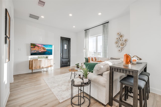 living room with light hardwood / wood-style flooring