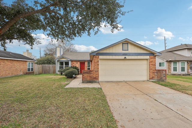 ranch-style house featuring a garage and a front yard