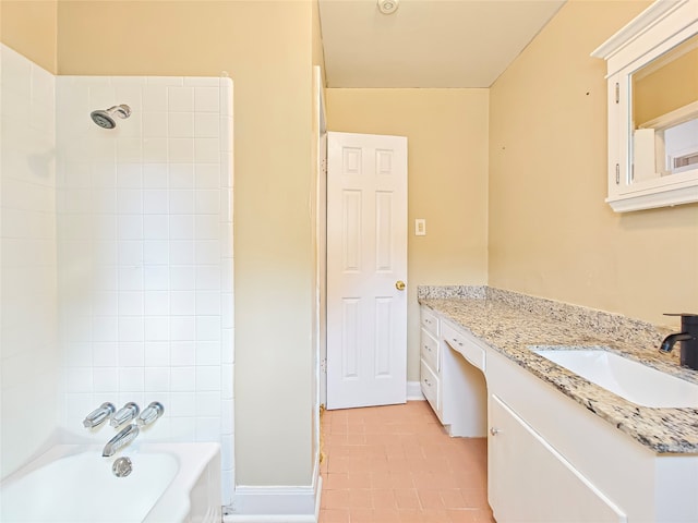 bathroom featuring vanity, tile patterned floors, and washtub / shower combination