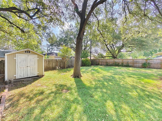 view of yard with a storage unit