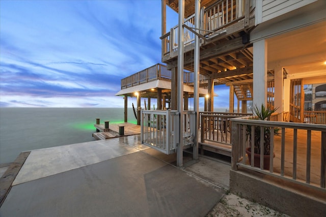 view of patio / terrace featuring a water view