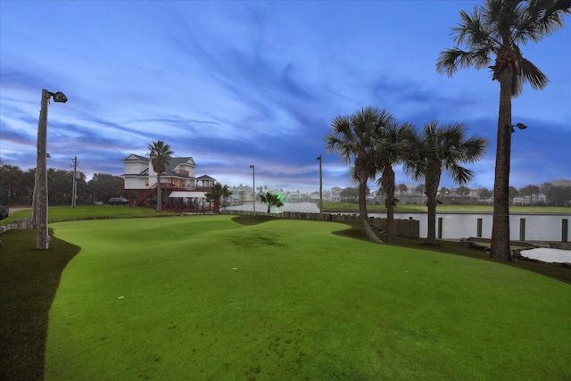 view of yard with a water view