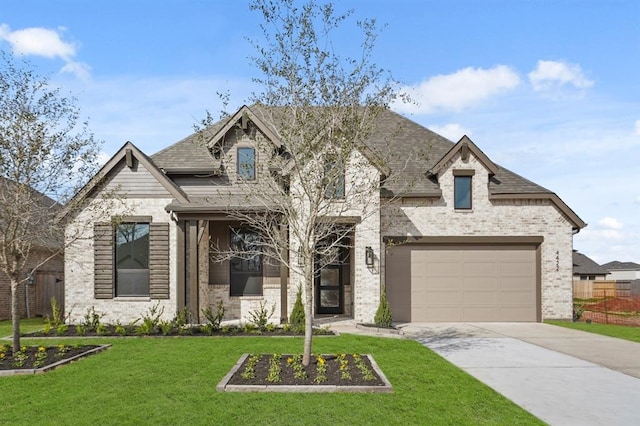 view of front of house featuring a front lawn and a garage