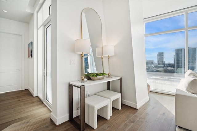 interior space with hardwood / wood-style floors