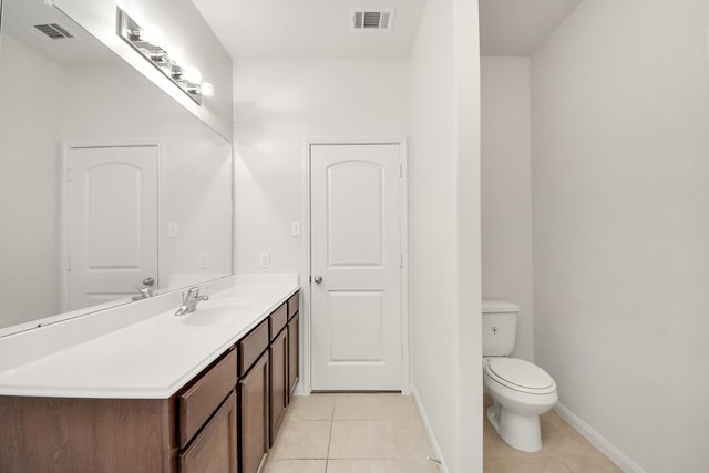 bathroom with toilet, vanity, visible vents, and tile patterned floors