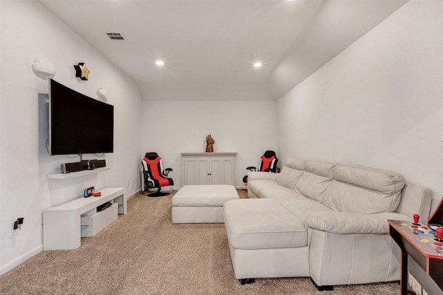 living room with light colored carpet