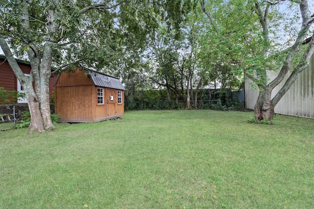 view of yard featuring a storage unit