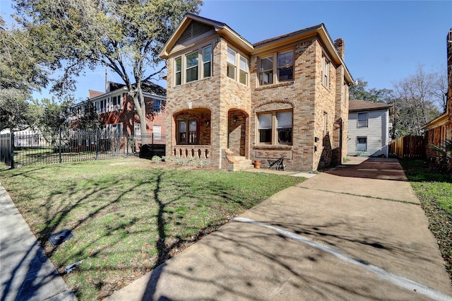 view of front of property featuring a front lawn