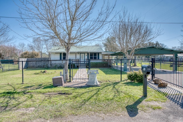 ranch-style home featuring a front yard