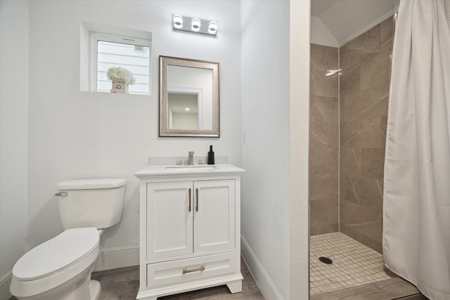 bathroom with toilet, vanity, and a shower with curtain