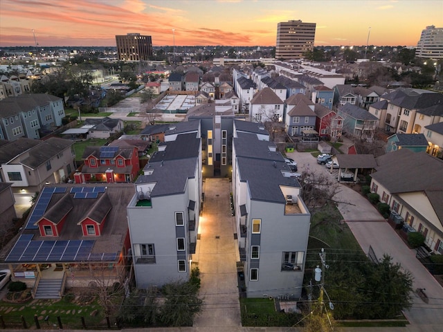 view of aerial view at dusk