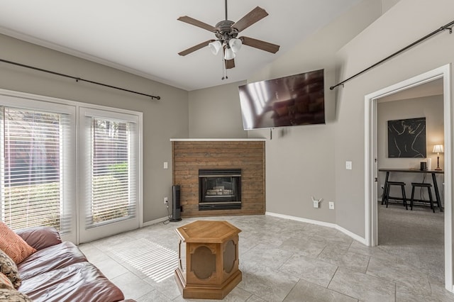 living room featuring ceiling fan