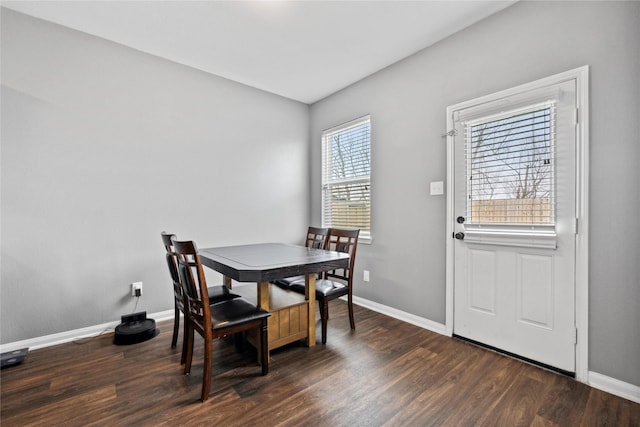 dining room with dark wood-style floors and baseboards