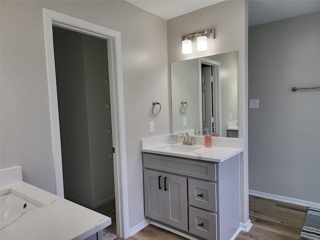 bathroom featuring hardwood / wood-style floors and vanity