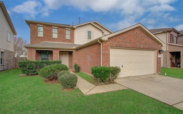 view of front facade with a garage and a front lawn