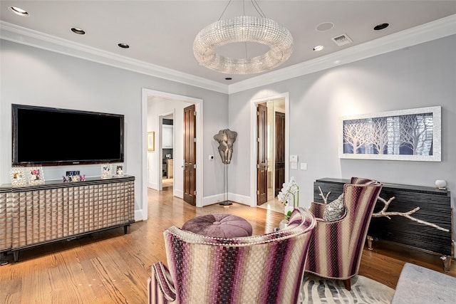 interior space featuring crown molding and wood-type flooring