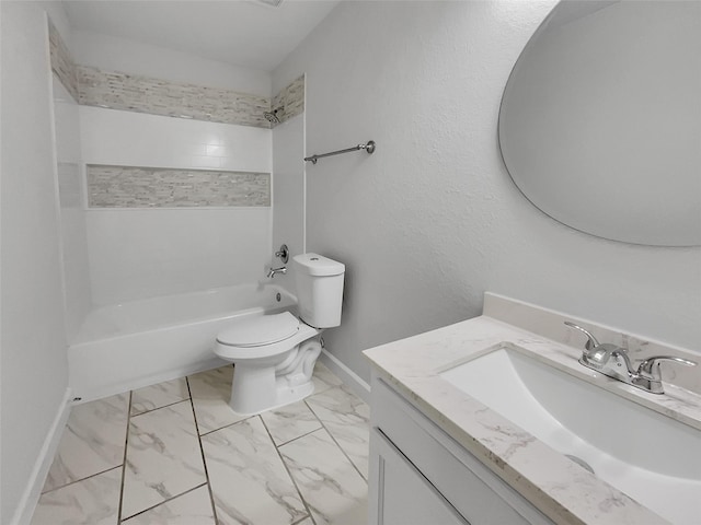 full bathroom featuring vanity, tiled shower / bath, and toilet