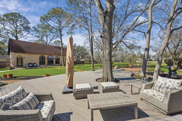 view of patio / terrace featuring outdoor lounge area and a wooden deck