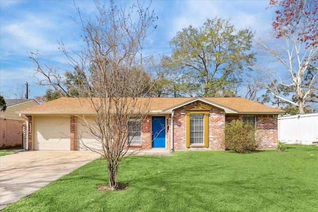 ranch-style house with a front lawn and a garage