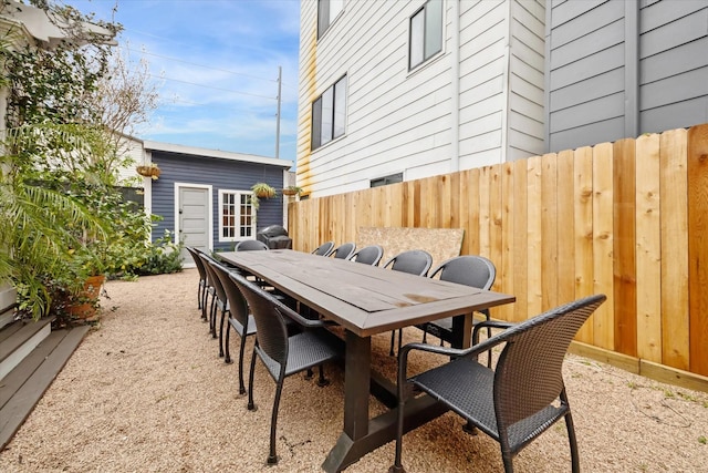 view of patio featuring an outdoor structure